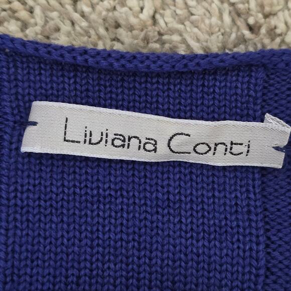 Liviana Conti Women’s Wool Knit Cardigan M Navy Blue Italy Artisanal Lagenlook - Picture 5 of 8